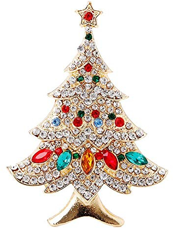 PiniceCore Vintage Farbige Weihnachtsbaum Strass Brosche Hochzeit Schmuck