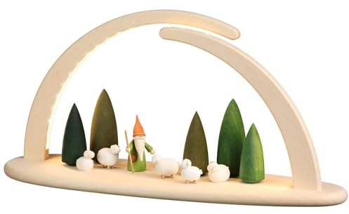 Seiffener Volkskunst | LED Lichterbogen Schwibbogen 42x21cm | Original Erzgebirgische Volkskunst | 15383 | Weihnachten Weihnachtsbogen | Schäferwichtel