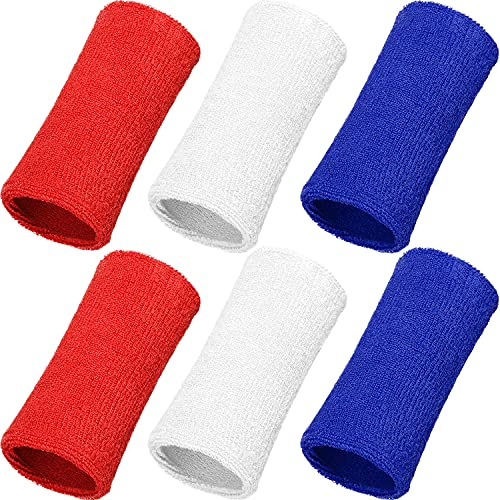 WILLBOND Schweißbänder für Herren und Damen, Tennis, elastisch, athletisch, lang, Schweißband, Handgelenk, saugfähig, für Basketball, Tennis, Laufen, Outdoor-Aktivitäten (Rot, Weiß, Dunkelblau), 15,2