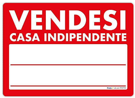 Cartello Vendesi Casa indipendente f.to 50x35cm - Realizzato su Plastica rigida compatta sp. 1 mm – Ideale per essere posizionato all’aperto.