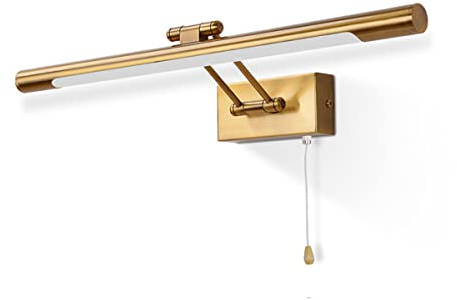 LANMOU 3000K LED Spiegelleuchte Badezimmer Wandlampe Retro Messing Mit Schalter, IP44 Bad Spiegellampe Dimmbar Badleuchte Vintage Spiegelschrank Lampe, Verstellbar Bilderleuchte,40cm/8w