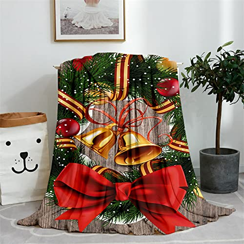 Kuscheldecke Grüner Weihnachtskranz Decke Mikrofaser Kuscheldecke Flauschig Langlebig Fleecedecke Zweiseitige Couchdecke Dick & Warm Wolldecken für Couch(180x220cm)