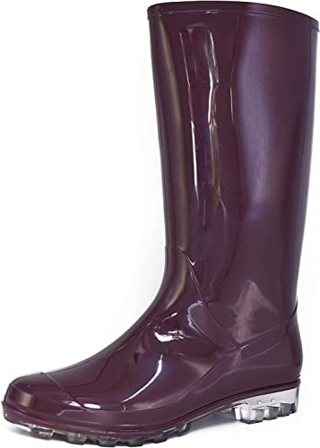 DaeRainy - Stivali da pioggia alti da donna, impermeabili, al ginocchio, da giardino, Redburgundy, 39 EU