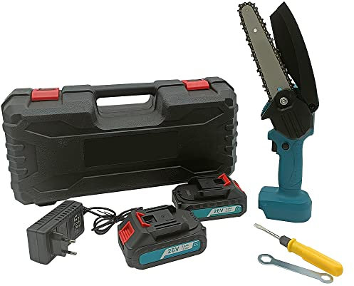 Mini Motosega Elettrica a Batteria Litio Ricaricabile Senza Fili 26V da 6 Pollici Con Catena per Potatura Taglio Alberi da Giardino, Giardino Giardinaggio Fai da Te