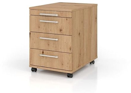 Hammerbacher V1606 / R/R/RE Roll Container 58 cm, 3 Schubladen, Geländergriff aus Kunststoff, Eiche geknotet