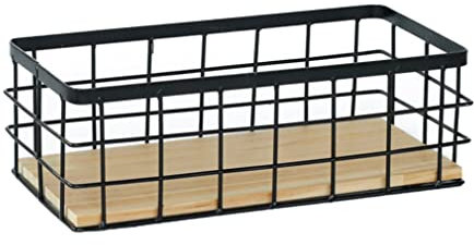 Liummrcy Wire Storage Baskets Wall Mounted Storage Tray Bedroom Organiser Bins With Wooden Base 29x13x10cm Wire Basket,Grid Storage Basket,Wire Organiser Bins,Stackable Metal Basket,Food Storage Grid