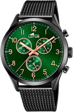 Lotus Herren Analog Uhr Edelstahl 316L Schwarz - Quarz - Chronograph - Mineralglas - 5 ATM Wasserdicht Casual 18639/E Minimalist