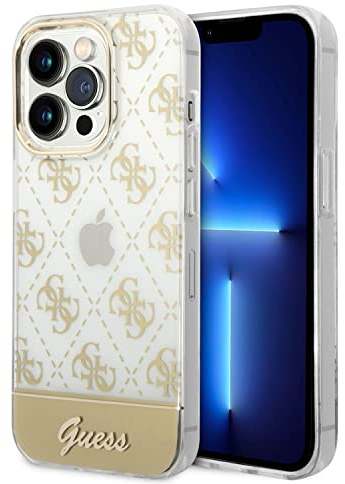 Guess GUHCP14XHG4MHG Case for iPhone 14 Pro Max 6, 7 Inch Gold/Gold Hard Case 4G Pattern Script, Black
