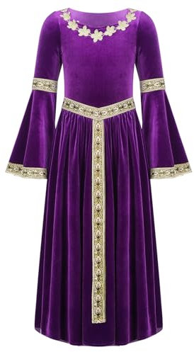 ranrann Robe Renaissance Fille Enfant Déguisement Médiéval Princesse Costume d'Halloween Fête Carnaval Cosplay Tenue 5-16 Ans A Violet 11-12 ans