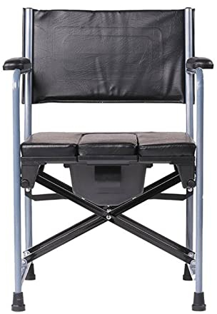 HEBEHO Klappbarer Toilettenstuhl für Senioren, Behinderte, Toilettensitz mit Deckel, Gepolsterter Armlehnen und Sitz, Nachtstuhl, Stuhl für Toilette, schwarz