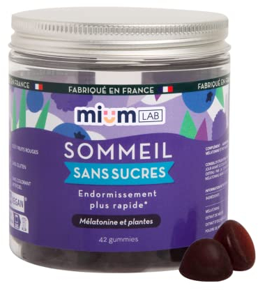 Mium Lab - Endormissement rapide - Sommeil naturel - Mélatonine (1,9mg) & Plantes Hautement dosée - Cure 21 jours - Mûres et Myrtille - Gummies Sans Sucres - Fabriqué en France