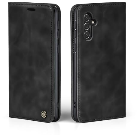 LBH Handyhülle für Samsung Galaxy A34 5G in Schwarz mit Karten- und Geldfach Smartphone Hülle mit Standfunktion Flip Case Schutzhülle Magnetverschluss Vintage