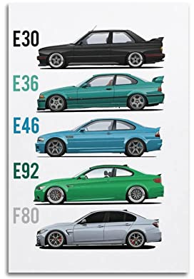 KWID Auto-Poster BMW E30 E36 E46 E92 F80 Wandbilder Poster Dekorative Malerei Leinwand Wandposter und Kunstbild Druck Bilder Moderne Familie Schlafzimmer Dekor Poster 30 x 45 cm
