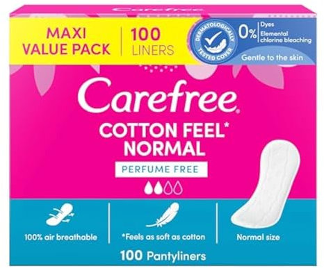 Carefree Slipeinlagen Cotton Feel Normal ohne Duft, 100% atmungsaktiv für alle Arten von Slips, bequeme Slipeinlagen, die sich den Bewegungen des Körpers anpassen, Maxi Format 100 Slipeinlagen