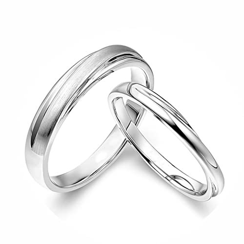 AMDXD Weißgold 18K Ringe, 2Pcs Eheringe Matte Design Pärchen Ringe Hochzeitsring, Damen 51 & Herren 54, Echtschmuck