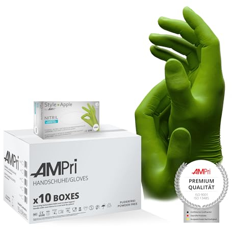 Nitrilhandschuhe, apfelgrün, grün, 10 Box a 100 Stk, Größe M, puderfrei, Style Apple by Med-Comfort: Nitril Einmalhandschuhe, Einweghandschuhe in den Größen XS, S, M, L, XL