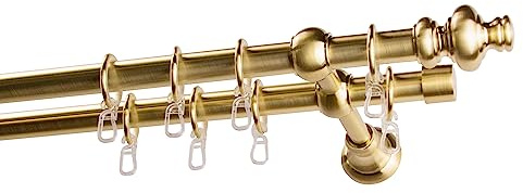 Garesa Gardinenstange Andrea Ø 20mm, 2-läufig, Messing, matt I Stabile Vorhangstange inkl. Ringe + Faltenlegehaken I Mit Endknopf Profil groß I 240cm