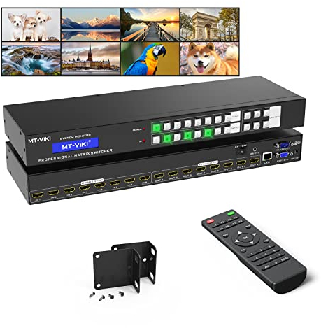 MT-VIKI HDMI Matrix Switch 8 in 8 Out unterstützt Web Control 3.5mm Stereo Audio mit IR-Fernbedienung Rack Mount 4K@30Hz EDID RS232 LAN Port