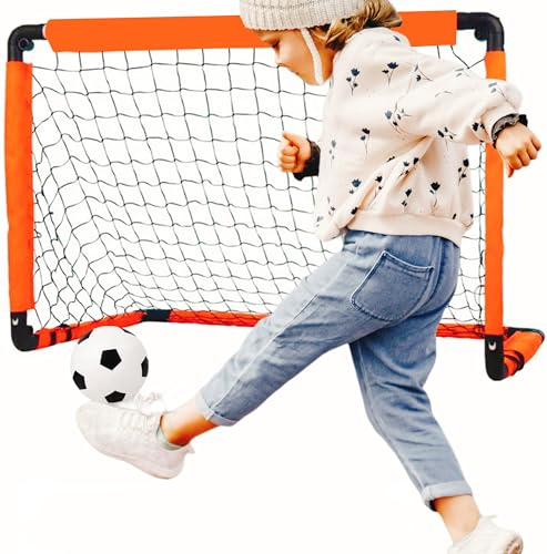 LZHDZQD Fussballtor, Fußballtor Kinder, Fussballtore für Garten Kinder, Fußballtor Faltbar für Indoor/Outdoor/Garten Weihnachts Fußballtor Spielzeug (90x60 orange Tor)