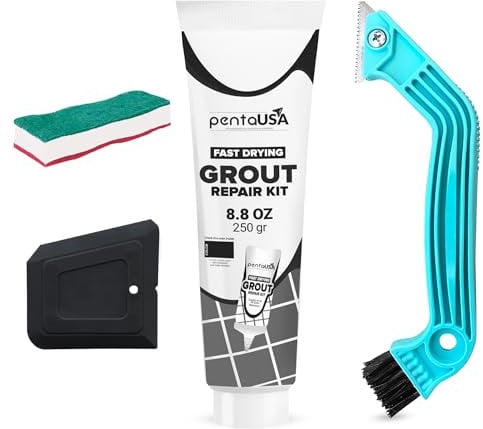 PentaUSA Grout - Black Ready Mixed Tile Grout with Sponge, Rake and Floater, Reviver for Bathroom, Kitchen, Floor Tiles - 250 gr Bundle Set