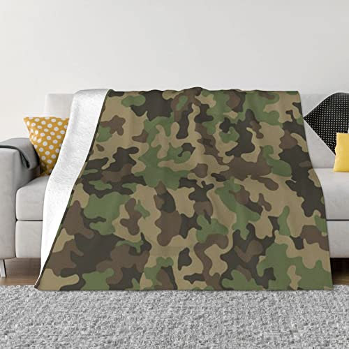 DEHIWI Überwurfdecke mit grünem Camouflage-Muster, ultraweich, gemütlich, warm, Flanell-Fleecedecke, leichte Plüschdecke für Bett, Couch, Stuhl, Wohnzimmer, alle Jahreszeiten, 101,6 x 76,2 cm