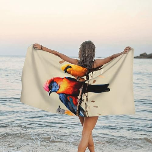 UPGENT Bunte Vogel bedruckte Mikrofaser Badetuch 80 x 160 cm – schnell trocknende und saugfähige Strandtücher für Reisen, Strand, Yoga und Fitnessstudio