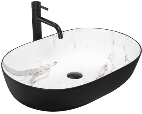 GTM Design Aufsatzwaschbecken Matt Modern Waschbecken ohne Hahnloch - Elegant Aufsatzwaschbecken Oval für Badezimmer und Gäste WC - nur Bad Waschbecken - Modell 5