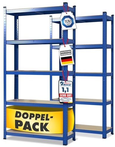KARAT Schwerlastregal, 2er Set, 60 x 120 x 200 cm Steckregal, Kellerregal, Lagerregal - 5 verstellbare Böden (Blau)
