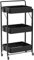 Storage Trolley Cart, 3 Tier Foldable Metal Rolling Organizer Cart with Casters, Mobile Utility Service Cart for Kitchen Bathroom Office Laundry (Black)