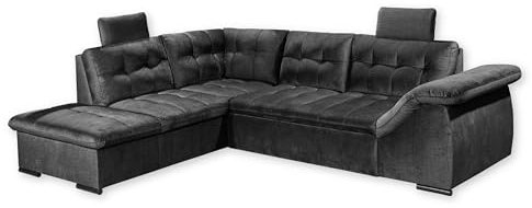 ESTRELLA Ecksofa mit Schlaffunktion in Schwarz - Moderne Eckcouch mit Bettkasten und verstellbarer Armlehne - 283 x 84 (107) x 217 cm (B/H/T)