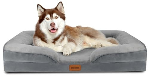 Nobleza Orthopädisches Hundebett Grosse Hunde,135x107x17cm, Memory Foam Hundekorb Mittelgroße Hunde, Waschbar Hundesofa Wasserdicht rutschfest, Hundecouch mit Hohem Rand, kleine Hundematratze, Grau