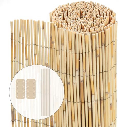 VOUNOT® Canisse en Roseau Renforcée 90x600cm Brise Vue Naturel en Rouleaux avec Attaches de Fixation Protection Contre Regards Clôture Extérieure Décorative pour Jardin Terrasse et Balcon