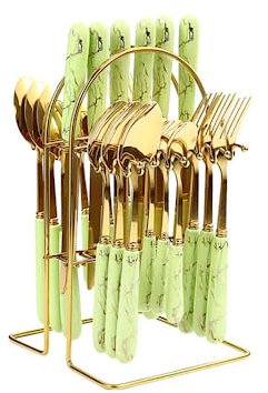 Ensemble de couverts, ensemble de couverts en acier inoxydable, plastique transparent, cuillère, couteau et fourchette, 24 pièces, manche en céramique