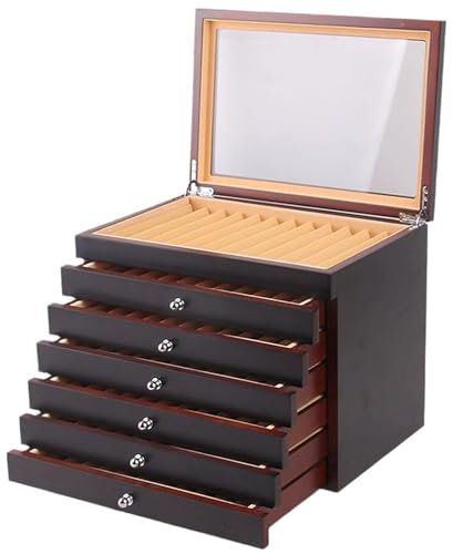Pen Storage Box with Clear Glass Window, 7-Layer 78 Slots Wooden Display Case, Fountain Pen Organizer with Drawer - Luxury Collection Display Case