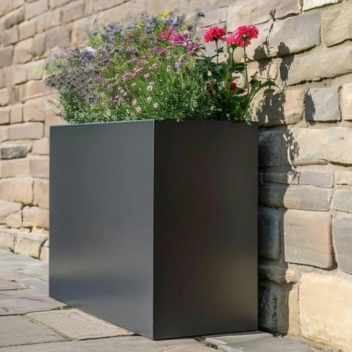 Zinc Galvanised Long Tall Trough Planter | No Assembly Needed | Lightweight (Matte Grey, L90cm x W25cm x H60cm)