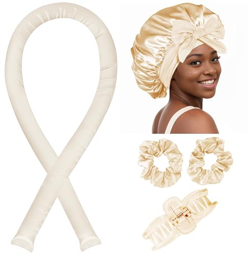 Hair Rollers No Heat Overnight Hair Curling Iron with Silk Hood for Sleeping (Beige)