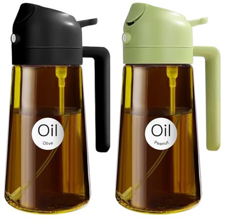 YARRAMATE Dispensador de Aceite de Oliva Juego con Scuro Protezione Dalla Luce, 470ml 2 en 1 Spray de Cocina, Dispensador y Pulverizador de Aceite de Calidad Alimentaria para Cocina (Negro y Verde)