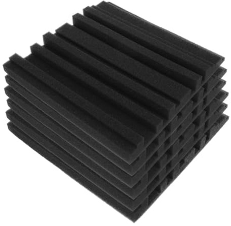 Schallschutzplatten 6 Stück, Schwarzer Akustikschaumstoff für Wände | 30x30x2,5cm Schwammmaterial, Flammhemmend, für Decken, Drumräume, Musikproberäume und Heimstudios, Weniger