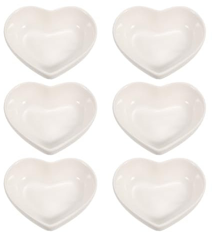 sourcing map White Heart-Shaped Ceramic Side Dipping Bowl, 3 Porcelain Dish Bowl Set of 6, Mini Appetizer Plates Seasoning Dishes for Kitchen Home Wedding Party Restaurant