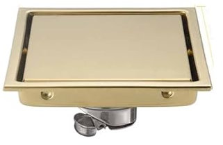 MOHUIED Bodenablauf Dusche Edelstahl Badezimmer Waschbecken Küche Balkon Quadratischen Fliesen Einsatz Boden Ablauf(Gold 01,15x15)