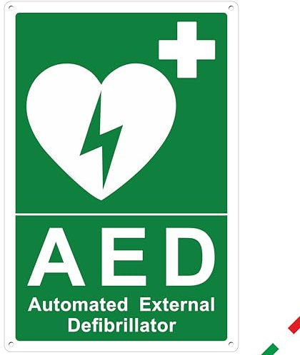 Pubblimania AED Defibrillator | Schild aus Aluminium-Verbund 3 mm außen und innen (AED, 1 Einheit)