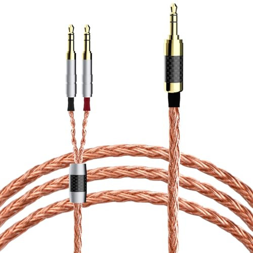 Monosaudio High End Kopfhörer Upgrade Kabel 3.5mm Audio Stecker to (Dual) 3.5mm PTFE Isolierung 1,5m HiFi Ersatzkabel mit 16Adern Twist OCC Kupfer Leiter für HE4XX/HE-400i/HE560/HE-350/HE1000