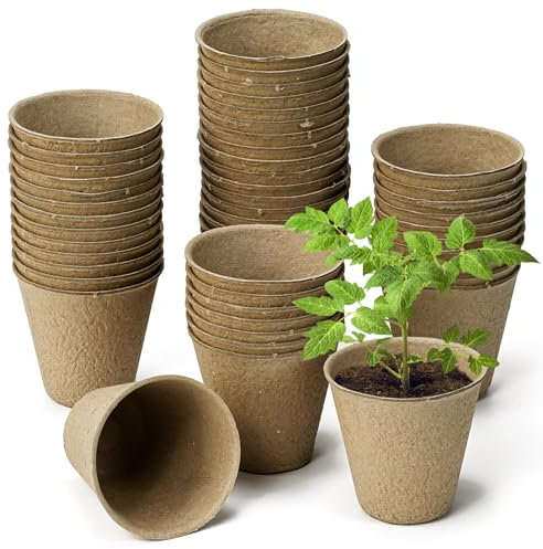Kunjocy Lot de 50 pots de semis pour semis, 8 cm, biodégradables, en fibre organique, pot de semis rond pour jardin, serre (50, 8 cm)