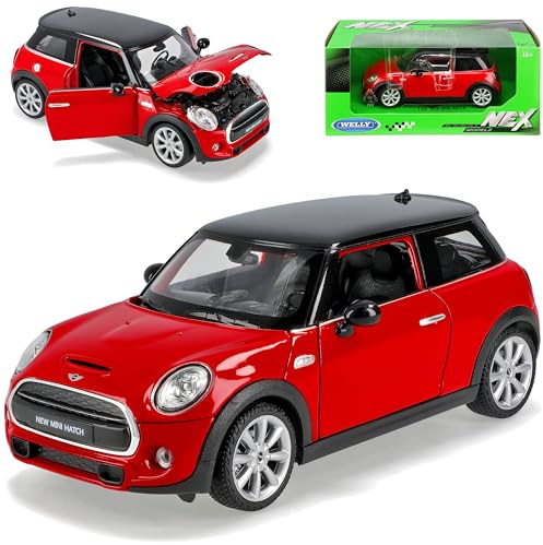 Welly Mini Cooper S F56 New Hatch 3 Türer Rot Ab 2014 1/24 Modell Auto mit individiuellem Wunschkennzeichen
