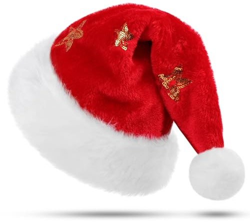 KONVINIT Weihnachtsmütze Nikolausmütze für Erwachsene mit Pailletten Glitzer Weihnachtsmann Mütze,Rot