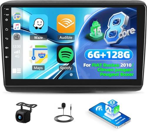 6+128G 8-Core Autoradio Android 15 für FIAT Ductao 2010/Citroen Jumper/Peugeot Boxer, 9 Zoll Touchscreen Radio mit Wireless Carplay Android Auto Mirror Link WiFi BT GPS FM RDS EQ DSP+Rückfahrkamera
