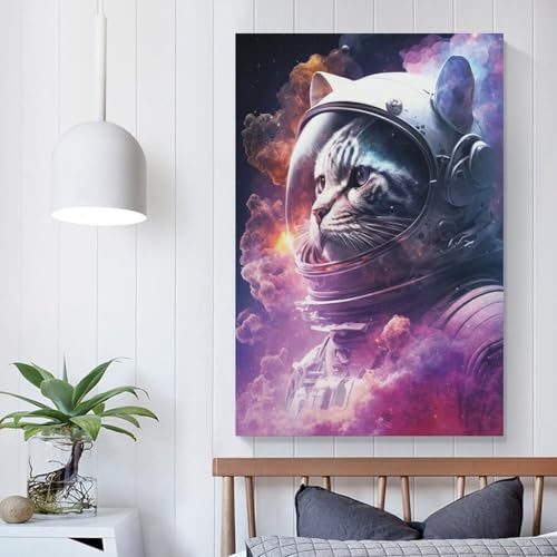 POLIUAWS Space Cat Poster Gemälde Poster Für Büro Klassenzimmer Leinwand Moderne Leinwand Wandkunst 08x12inch(20x30cm)