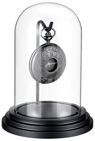 PH PandaHall Glass Display Dome with Hook 4x5.5 inch Watch Display Jar | Clear Glass Cloche for Father's Day Pocket Watch Display Medals Collectibles Gift Home Office Decoration Collection, Black