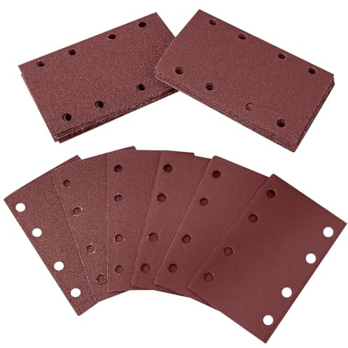 80 x 133 mm Schleifpapier Klett Set, 60 Stk Körnung 40/60/80/100/150/240 | Rechteckiges Schleifblatt für Schwingschleifer, 8 Löcher Schleifblätter für Metall, Holz, Farbe, Lack, Farbe