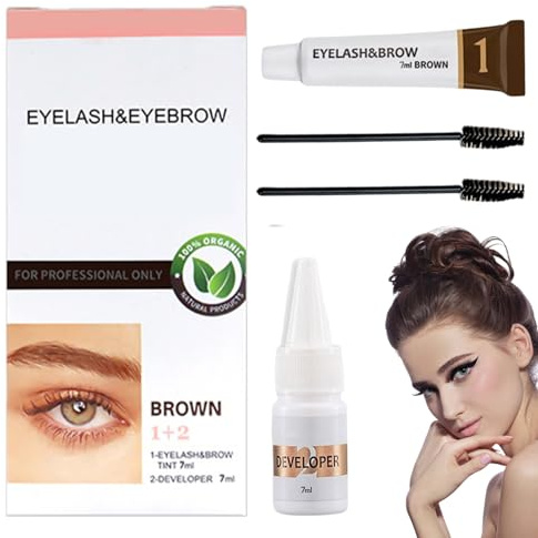 Eyebrow & Lash Tint, Brown Eyebrow Tint Kit, Formula with Fibres for Full Brows & Volume Lashes, Natural Look, Easy Application, Waterproof Finish, Fast & Easy Application with All Tools